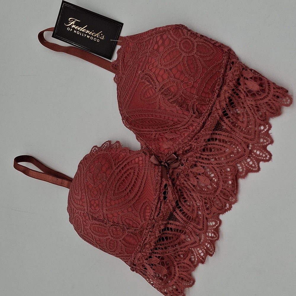 Frederick's of Hollywood Finley Longline Lace Bralette Dusty Rose S